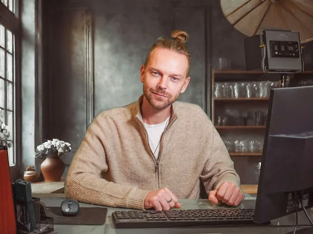 man, desk, computer, adult, blond, pc, desktop, studio, study, studying, learning, typing, working, office, work, business, online, technology, handsome, male, internet. Youtube channel audience analytics: Studio views, retention and traffic sources